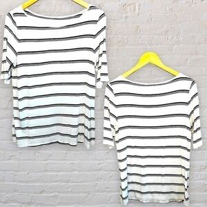 APT 9 Black and White Stripe Scoop Neck, 3/4 Length Sleeve Top, Size Large